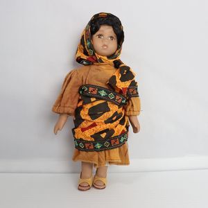 Vtg Phoenix Custom Promotion 8" Porcelain Doll Cloth Body African American Dress